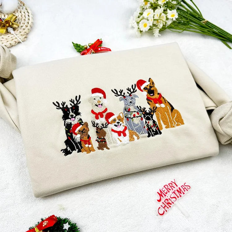 Moletom Natalino Bordado com Cachorros Fofos | Celebre o Natal com Estilo e Carinho