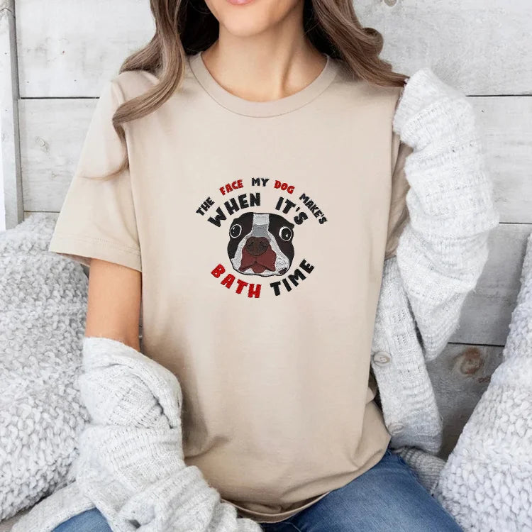 Camiseta Estampa Personalizada Com o Rosto do Seu Dog Bordado| Doguinhos com Personalidade