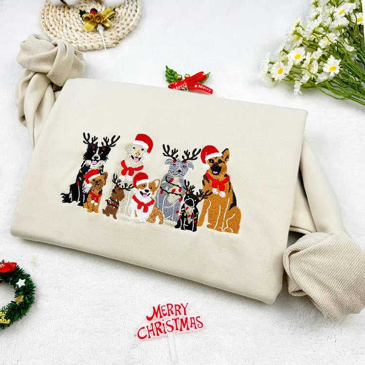 Moletom Natalino Bordado com Cachorros Fofos | Celebre o Natal com Estilo e Carinho