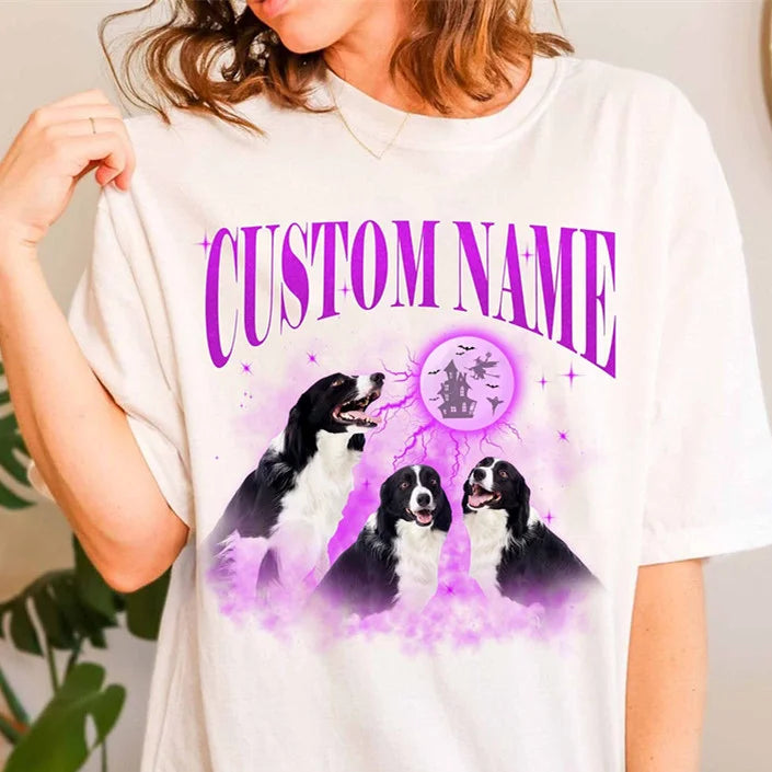 Camiseta Noite Canina Personalizado | Com Nome e Estampa de Cães & Lua Cheia