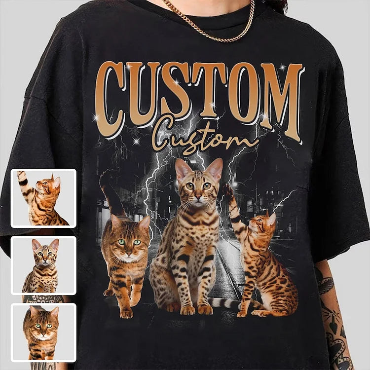 Camiseta Personalizada com Estampa de Gatos | Seu Pet em Estilo Retrô Selvagem