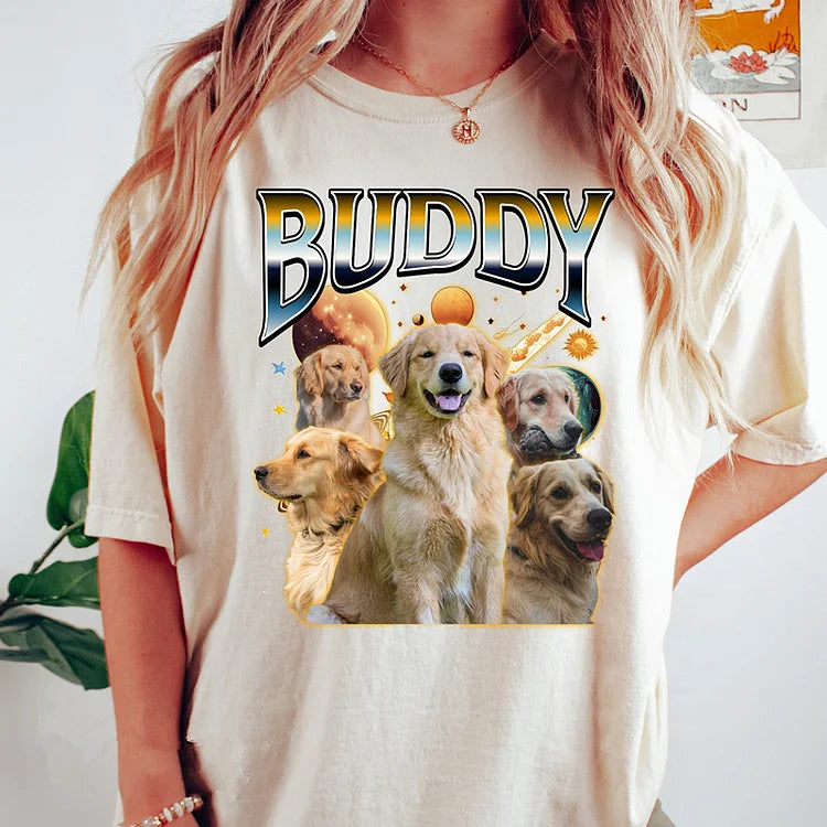 Camiseta Pet no Espaço | Personalize com Nome e Fotos