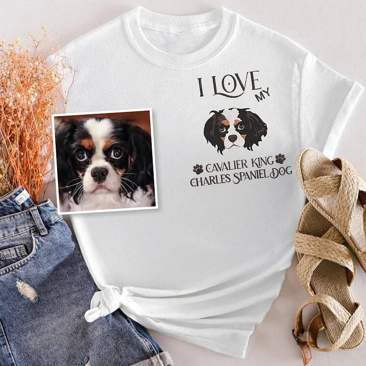 Camiseta e Moletom com Bordado Personalizada com a Foto do seu Pet e a Frase I Love My Pet Dog Cat