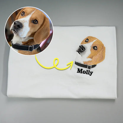 Camiseta e Moletom Personalizada com Bordado do Seu Pet | Nome e Rosto Realista
