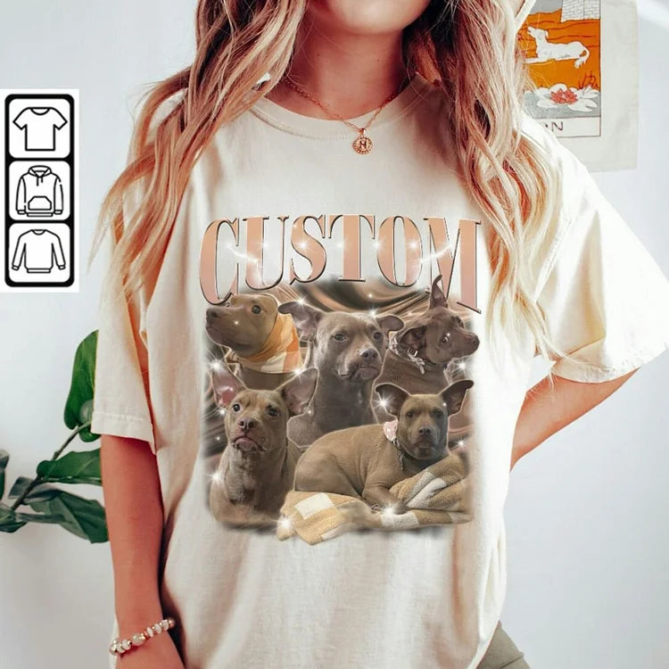 Camiseta Pet Customizada Estampa Retro | Personalize com Foto e Nome do Seu Cachorro