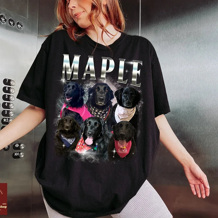 Camiseta Retrô Personalizada Estampa de Cães com Nome Maple | Estilo Vintage Canino