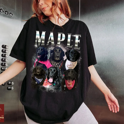 Camiseta Retrô Personalizada Estampa de Cães com Nome Maple | Estilo Vintage Canino