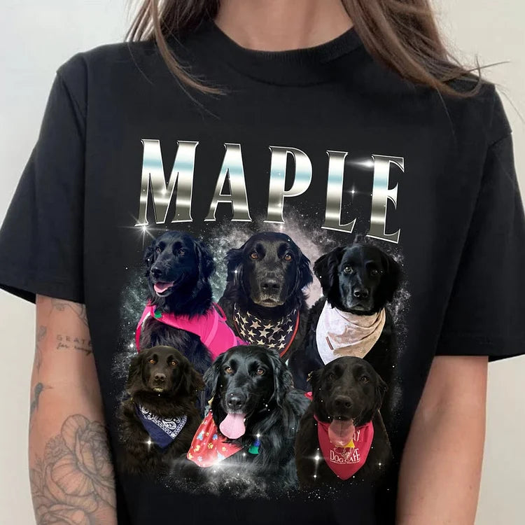 Camiseta Retrô Personalizada Estampa de Cães com Nome Maple | Estilo Vintage Canino