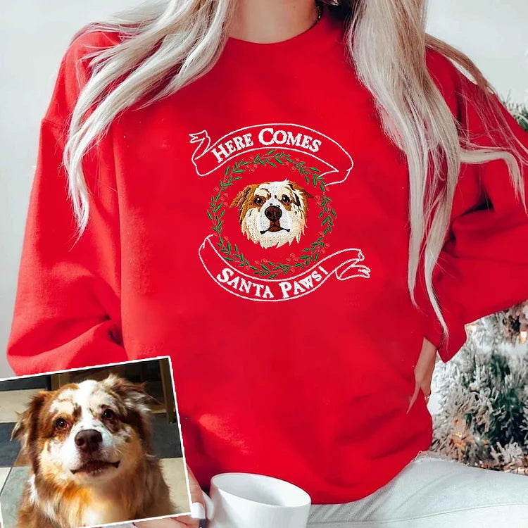 Moletom Vermelho com Estampa Personalizada do Seu Pet | Frase Santa Paws