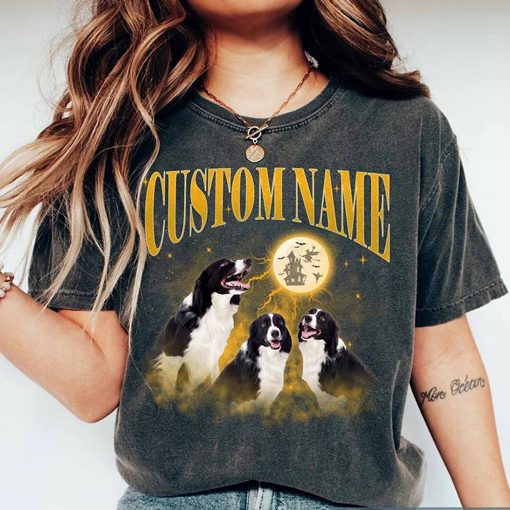Camiseta Noite Canina Personalizado | Com Nome e Estampa de Cães & Lua Cheia