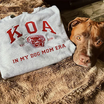 Camiseta e Moletom Personalizado In My Dog Mom Era | Nome e Rosto do Pet Estilo College