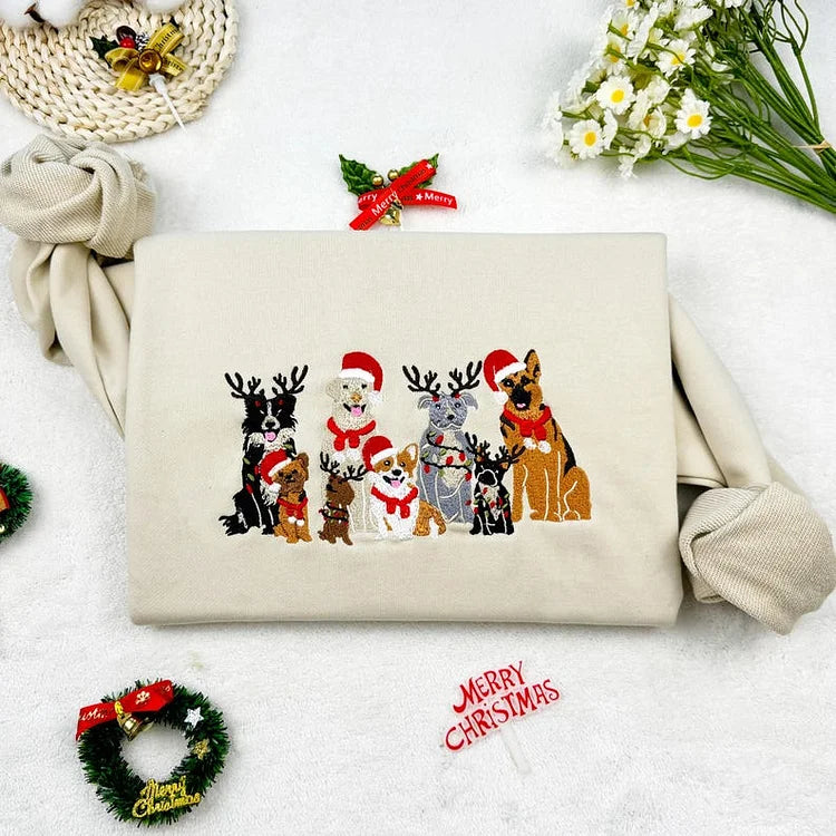 Moletom Natalino Bordado com Cachorros Fofos | Celebre o Natal com Estilo e Carinho