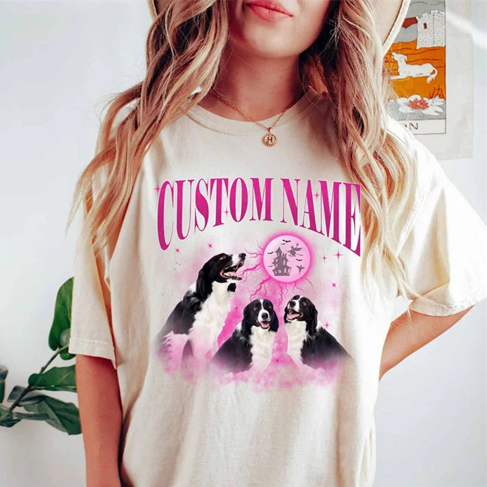 Camiseta Noite Canina Personalizado | Com Nome e Estampa de Cães & Lua Cheia