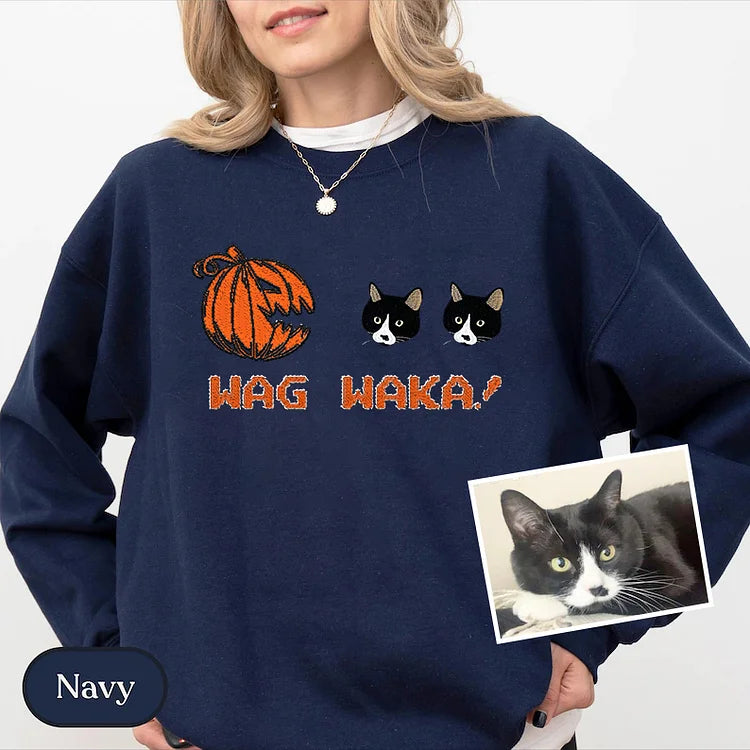 Camiseta com retrato do seu animal de estimação personalizado com abóbora de Halloween