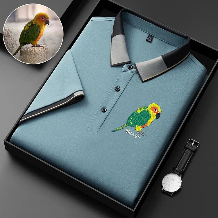 Camiseta Com Estampa Polo Personalizada | Com Retrato do seu Animal de Estimação Bordado em Cores