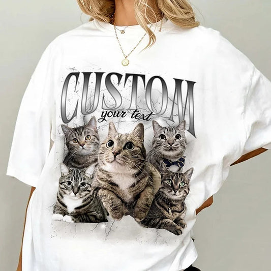 Camiseta Retrô Personalizada Estampa de Gato com Nome | Edição Vintage Brilhante