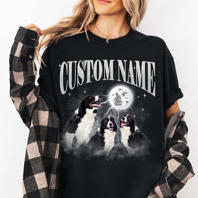Camiseta Noite Canina Personalizado | Com Nome e Estampa de Cães & Lua Cheia