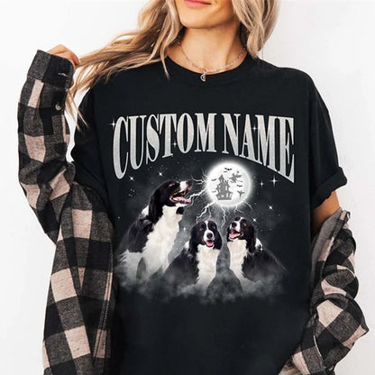 Camiseta Noite Canina Personalizado | Com Nome e Estampa de Cães & Lua Cheia