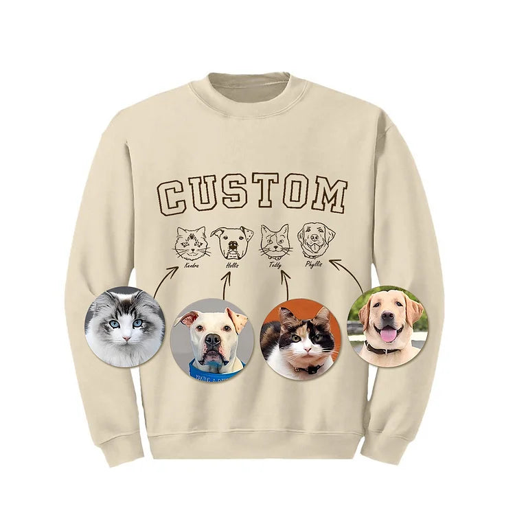 Moletom Estampa Personalizado | Ilustração dos Seus Pets Até 5 Animais