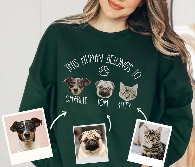 Camiseta e Moletom Personalizado | Este Humano Pertence ao Pet Com o Nome do seu Pet