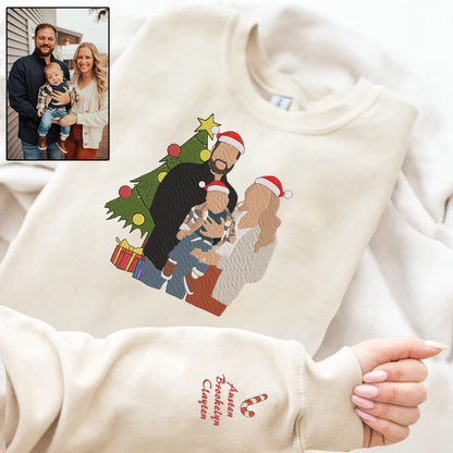 Camiseta e Moletom com Capuz Bordada de Natal | Foto de Família Personalizado