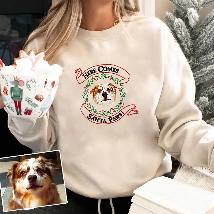 Moletom Vermelho com Estampa Personalizada do Seu Pet | Frase Santa Paws