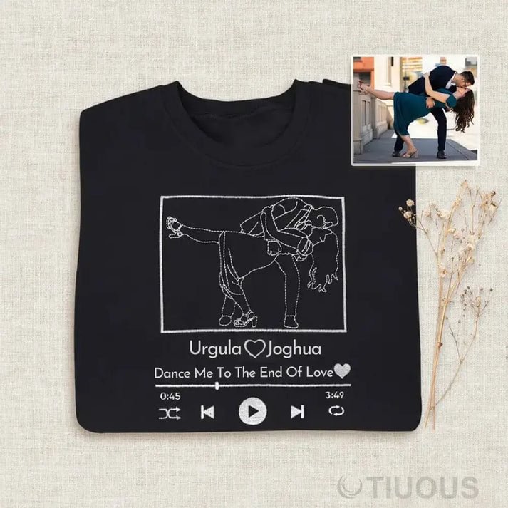 Retrato personalizado com base em foto pessoal e esboço de música favorita