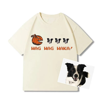 Camiseta com retrato do seu animal de estimação personalizado com abóbora de Halloween