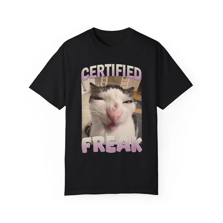 Camiseta Vintage Personalizada com Certificado Freak Cat | Camiseta Engraçada com Humor para Animais de Estimação