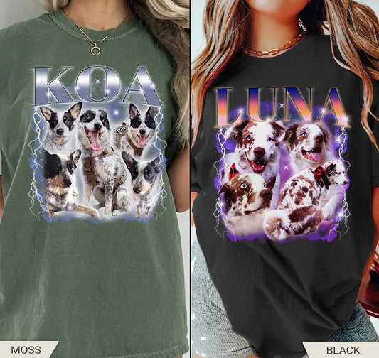 Camiseta Pet Personalizada Estilo Retrô Vintage | Com Nome e Foto do Seu Cachorro ou Gato