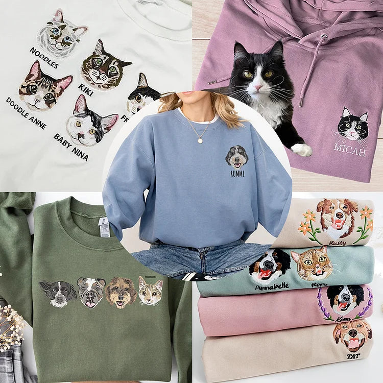 Moletom Personalizado com Bordado do Seu Pet | Rosto Realista Nome Exclusivo