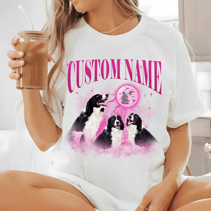 Camiseta Noite Canina Personalizado | Com Nome e Estampa de Cães & Lua Cheia
