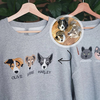 Camiseta e Moletom Personalizado com Ilustrações dos Seus Pets | Nome e Carinha Bordados com Amor