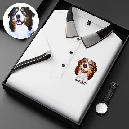 Camiseta Com Estampa Polo Personalizada | Com Retrato do seu Animal de Estimação Bordado em Cores