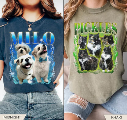 Camiseta Pet Personalizada Estilo Retrô Vintage | Com Nome e Foto do Seu Cachorro ou Gato
