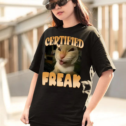 Camiseta Vintage Personalizada com Certificado Freak Cat | Camiseta Engraçada com Humor para Animais de Estimação