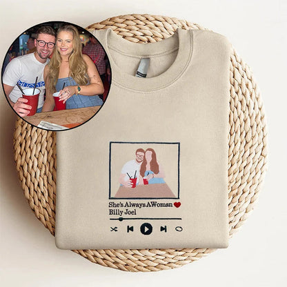 Camisa Personalizada com sua Foto e Música Favorita | Transforme Sua Foto em Amor Bordado