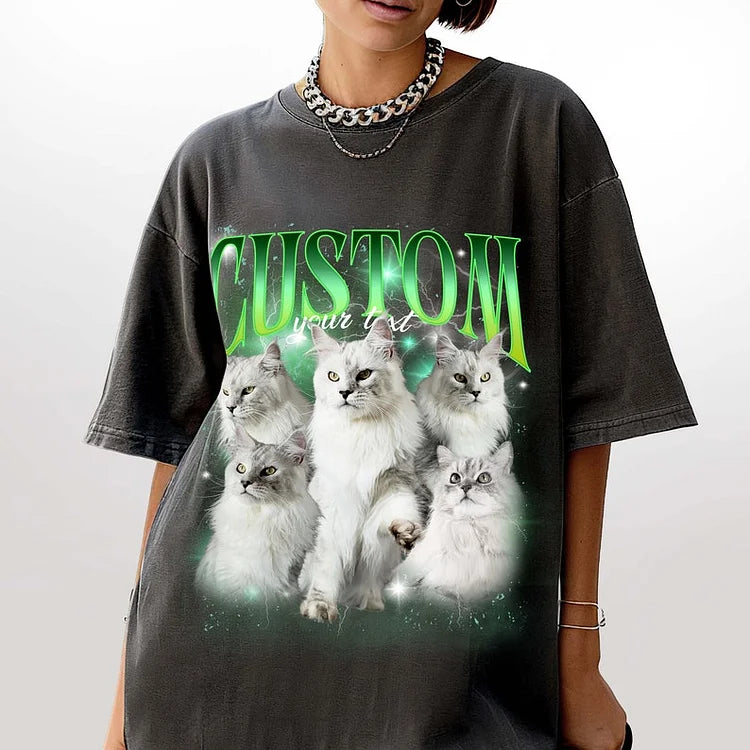 Camiseta Retrô Personalizada Estampa de Gato com Nome | Edição Vintage Brilhante