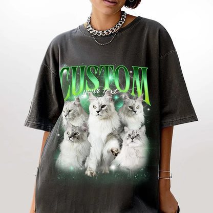 Camiseta Retrô Personalizada Estampa de Gato com Nome | Edição Vintage Brilhante