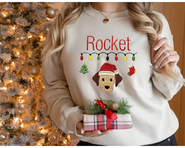 Moletom Personalizado com Nome do Pet | Estampa Fofa de Cachorro com Luzes e Gorrito